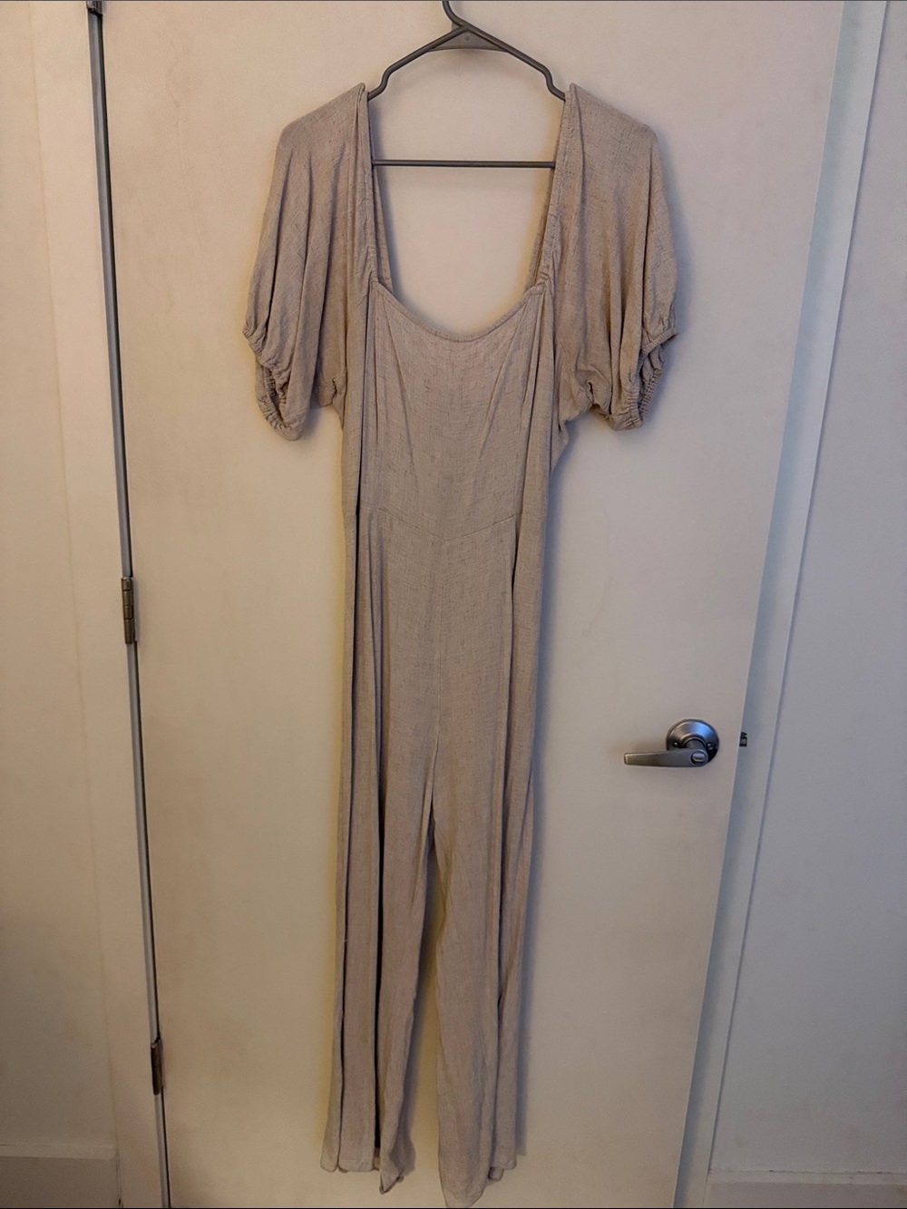 ASOS Beige Wide-Leg Jumpsuit with Puff Sleeves